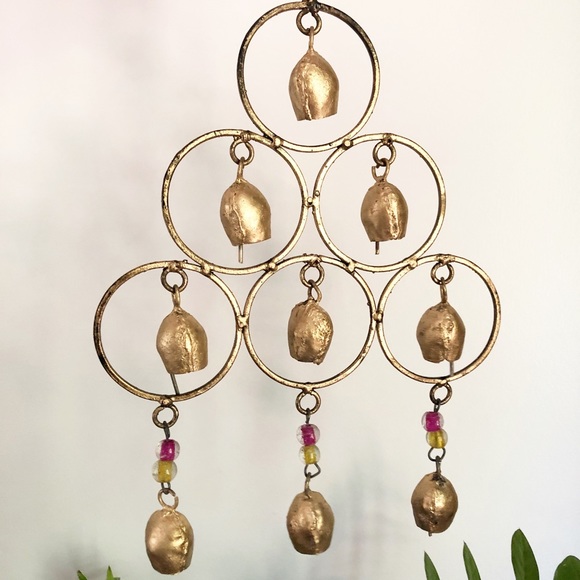 Vintage India Gold Metal Wind Chime Boho Decor